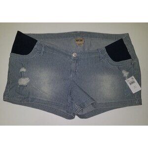 NEW Indigo Blue White Striped Maternity Shorts Size XL Short Booty Distressed